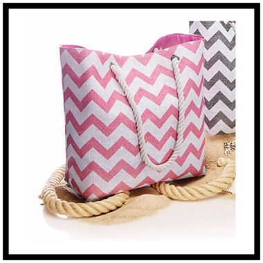 XL Strandtasche Chevron Rosa-Weiss Shopper Tasche4