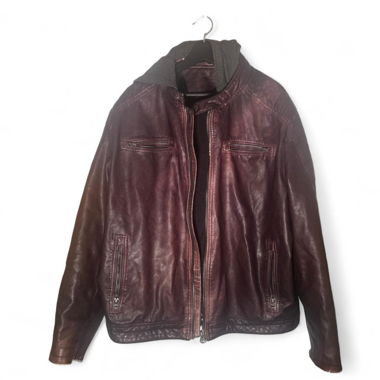 veste biker en cuir marron