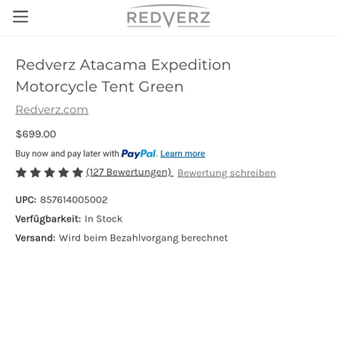 Redverz Atacama Expedition Motorradzelt Grün