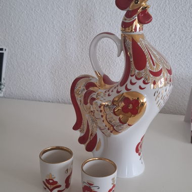 Caraffa a Forma di Gallo con 2 Bicchierini