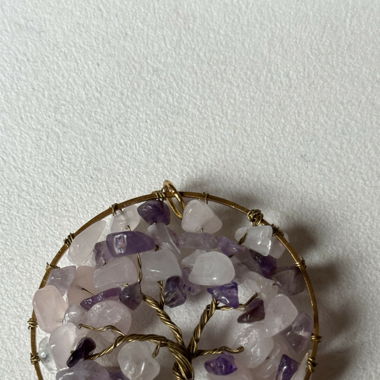 Lebensbaum Kettenanhänger mit Rosenquarz-Amethyst