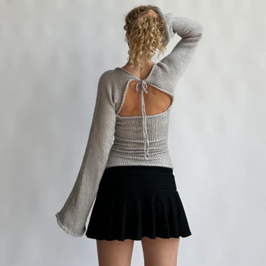 Maglione grigio lavorato a mano con schiena scoperta XS/S