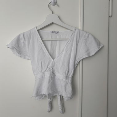 White tie-back crop top