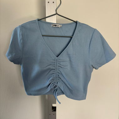 Blue Cropped Top with Ruching