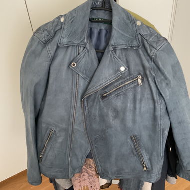 Veste motard en cuir bleu