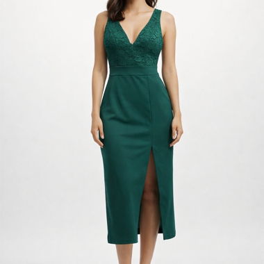 Grünes Spitzenkleid mit Schlitz