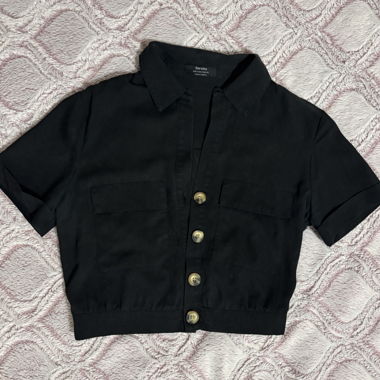 Bershka Short-Sleeve Blouse in Black