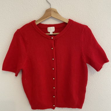 Cardigan rosso a maniche corte