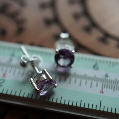 Boucles d'oreilles en améthyste, 5 mm, pierre, argent 925 