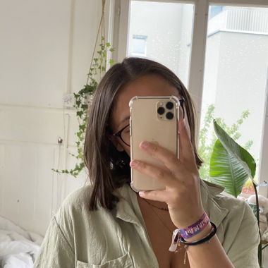 green linen blouse