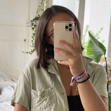 green linen blouse
