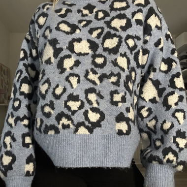 Blauer Leopardenmuster-Pullover