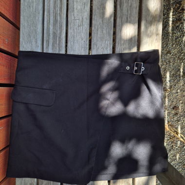 Black Wrap Mini Skirt with Buckle