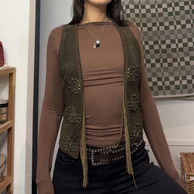 LEATHER VEST WITH STUDS AND CHAINS