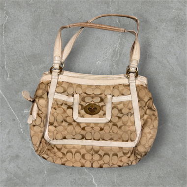 Schöne Vintage Coach Monogramm Tasche Braun/Weiss