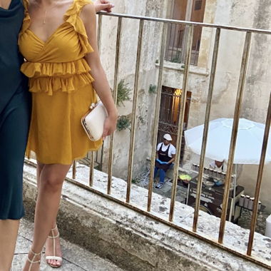 Mustard Ochr Yellow Ruffle Openback Mini Dress