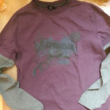 T-shirt double manches violet est gris vintage
