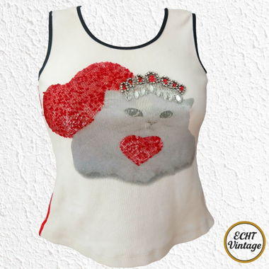 Marc Cain Top Vintage 2004 Y2K Katze Pailetten