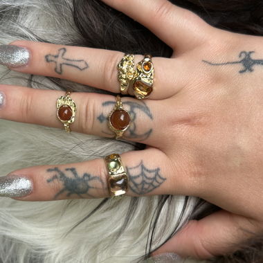 Vintage Goldringe Set mit Bernstein Fairy