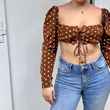 Brown polka dot crop top
