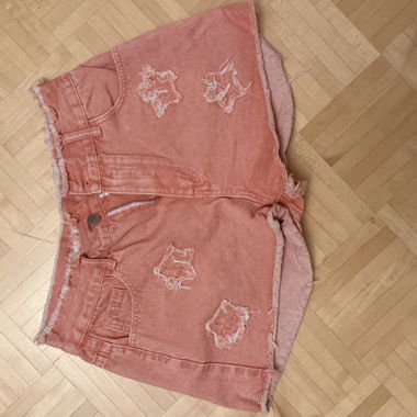 Hotpants en denim pêche/rose