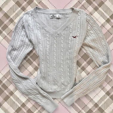 carino maglione vintage Hollister bianco/grigio