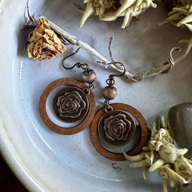 Wood and Brass Earrings
