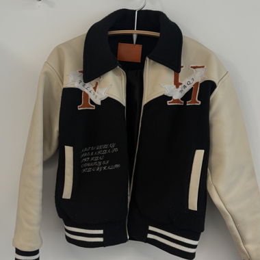 Black/beige varsity jacket