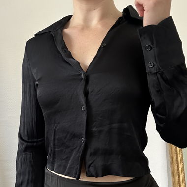 Black silk button down crop top