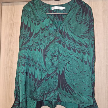 Blouse satin verte imprimée