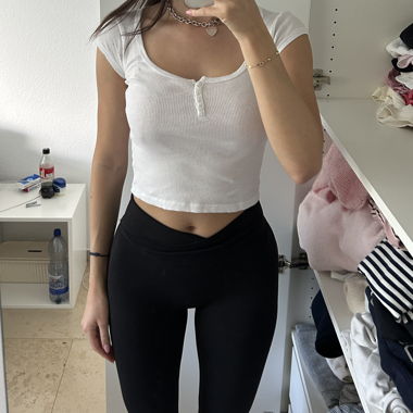 White Ribbed Crop Top with Button Placket