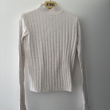 Beige ribbed turtleneck sweater