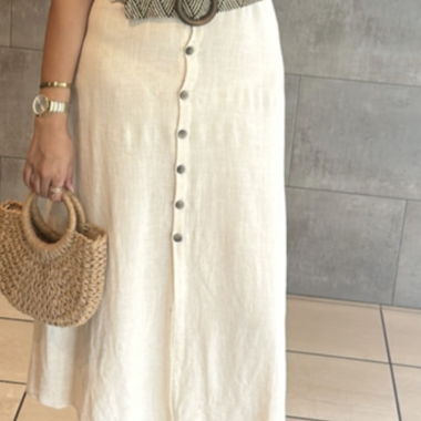 Robe chemise midi beige sans ceinture 