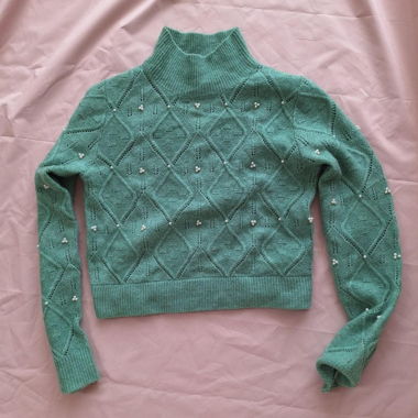 Green pearl embellished knitted sweater