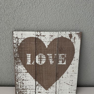 Holzbild Shabby Chic Herz mit Love Schriftzug