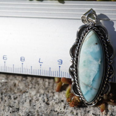 Larimar Anhänger Retro  Gefasst  40mm x 20mm 
