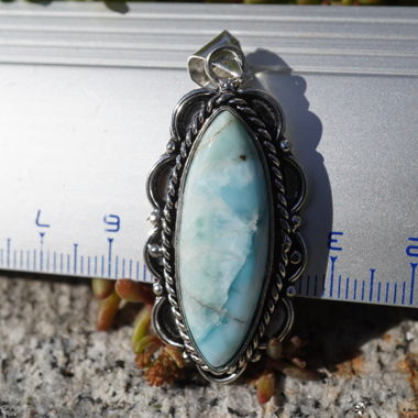 Larimar Anhänger Retro  Gefasst  40mm x 20mm 
