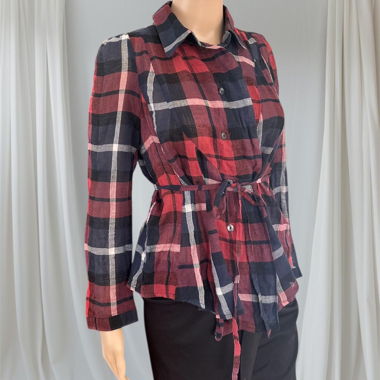 Japanese designer Grunge Plaid Sheer Blouse
