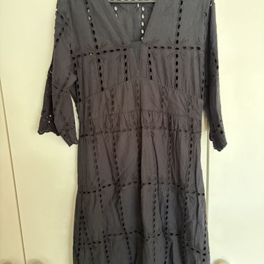 Grey midi dress with eyelet embroidery