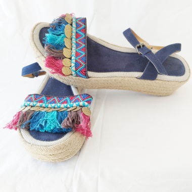 Sandali con zeppa boho blu taglia 41