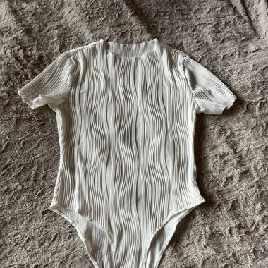 White Bodysuit with Embossed Pattern