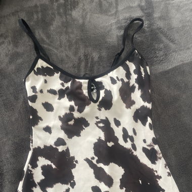 Langes Kleid Schwarz, Braun&Weiss gemustert 