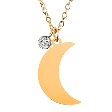 Collana in acciaio inox con mezzaluna e strass