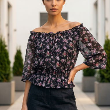 Blouse fleurie épaules nues