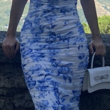 Blue-and-White Midi Dress
