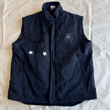 Flower design rhinestone detailed canvas vest 