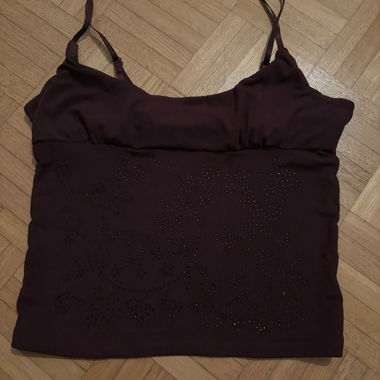 Bordeaux Satin Top with Rhinestones