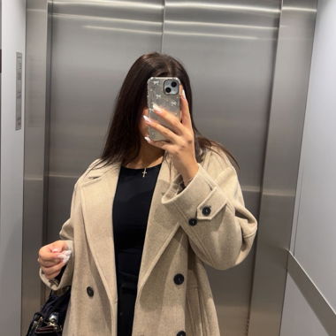 Beige Coat with Black Buttons