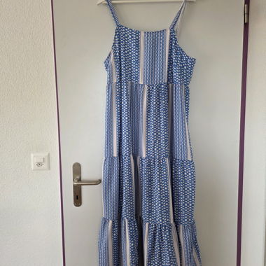 Boho Style, Blue White Summer Dress, airy XXL