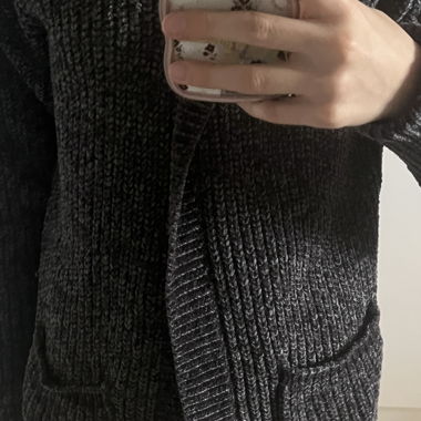 Grey knitted cardigan with hood